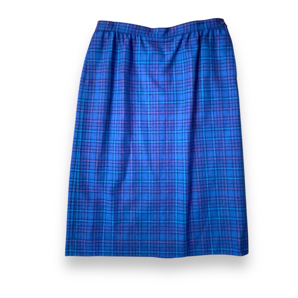 Pendleton Petite Vintage 100% Virgin Wool Blue Plaid Pencil Skirt NWT Size 14